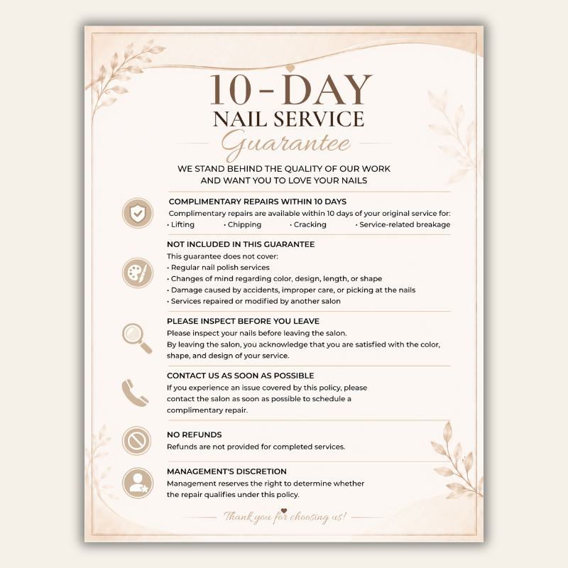 Customer Policy – Mẫu Quy Định Dành Cho Khách Hàng Cho Tiệm Nails